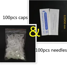 100 шт. 1RL наконечники игл для татуажа и 100 шт. иглы для перманентного макияжа колпачки для бровей губ машина