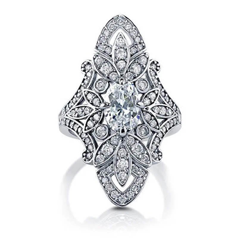 

Luxury Ethnic Silver Color Zircon Rings for Women Ladies Jewelry Exquisite Floral Leaves Shape Princess Rings Exotic Accessories