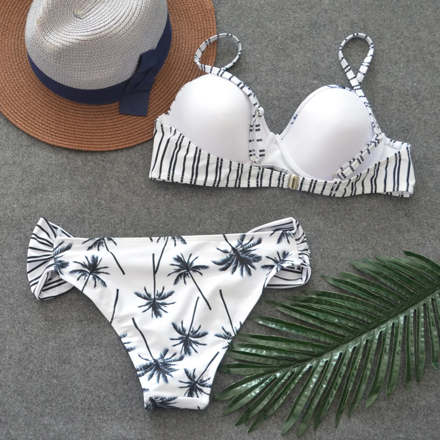 Palm Print Sexy Bikinis Women Swimsuit Low Waisted Bathing Suits 2018 Summer Striped Underwire Beach Biquini Female Swimwear Palm Print Sexy Bikinis Women Swimsuit Low Waisted Bathing Suits 2018 Summer Striped Underwire Beach Biquini Female Swimwear