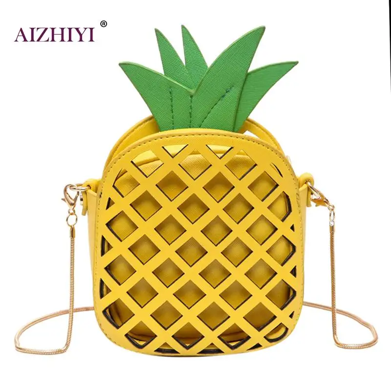 

Leather Cute Pineapple Handbag For Women Girl Lovely Messenger Bag With Chain Hollow Out PU Bolsa Feminina Bag Mini Purse 2018