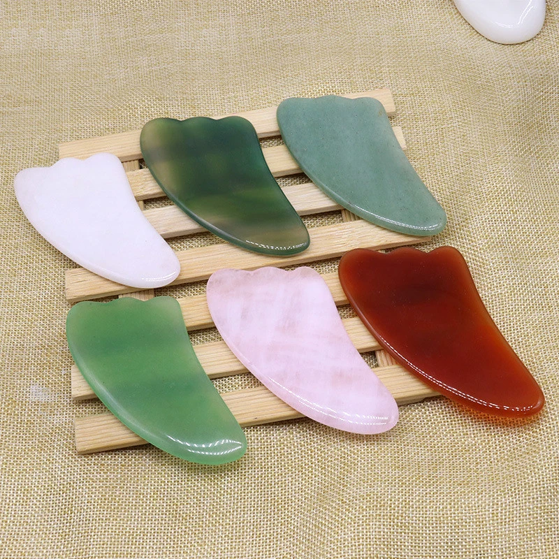 

Natural Jade Guasha Scraping Massage Scraper Face Massager Acupuncture Gua Sha Board Rose Quartz Agate Acupoint Facial Eye Care