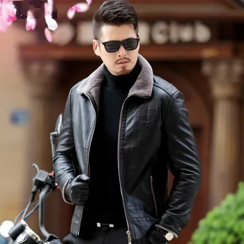 

KUYOMENS New Arrivals 2017 Winter Men's Casual Leather Jacket Single Breasted Men Faux Leather Jackets Faux Fur Coat