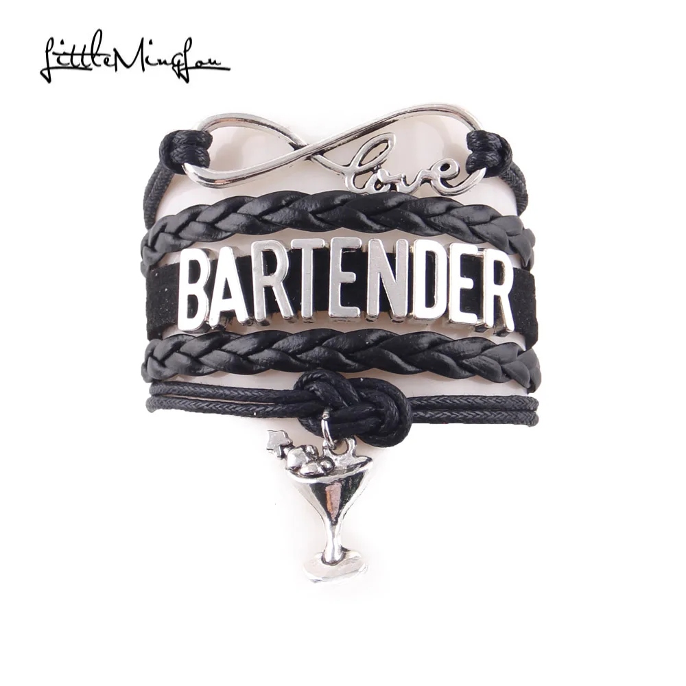 Little Minglou Infinity Love Bartender Bracelet Wine Glass Charm Leather Men Women Bracelets & Bangles Jewelry bracelet jewelry