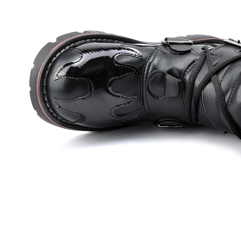 Los Botas La Gótico Cosplay Hombres Black X 006 Tubo Motocicleta Grueso Moda Punk Válvula Personalidad Cuero De Rock Fondo Pu Negro XqrrxC0w