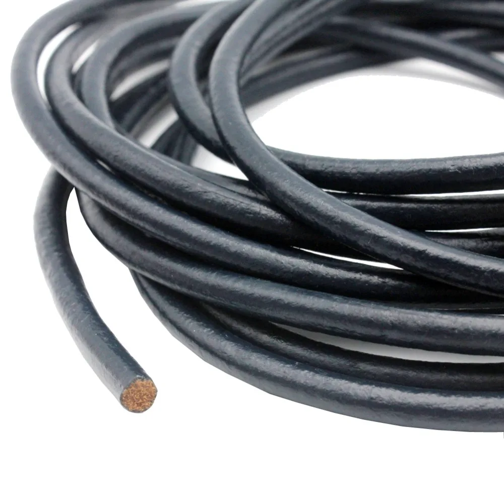 

AaaZee 1 Yard 5mm Round Navy Blue Real Cow Hide Leather Cord for Jewelry Making, Bracelet Leather Craft RLG5M252