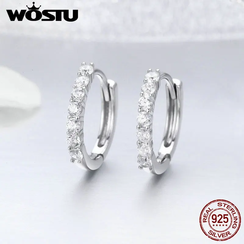 WOSTU 2018 Hot Sale Real 925 Sterling Silver Dazzling CZ Hoop Earrings for Women Fashion Brand S925 Silver Jewelry Gift CQE351 - Image 5