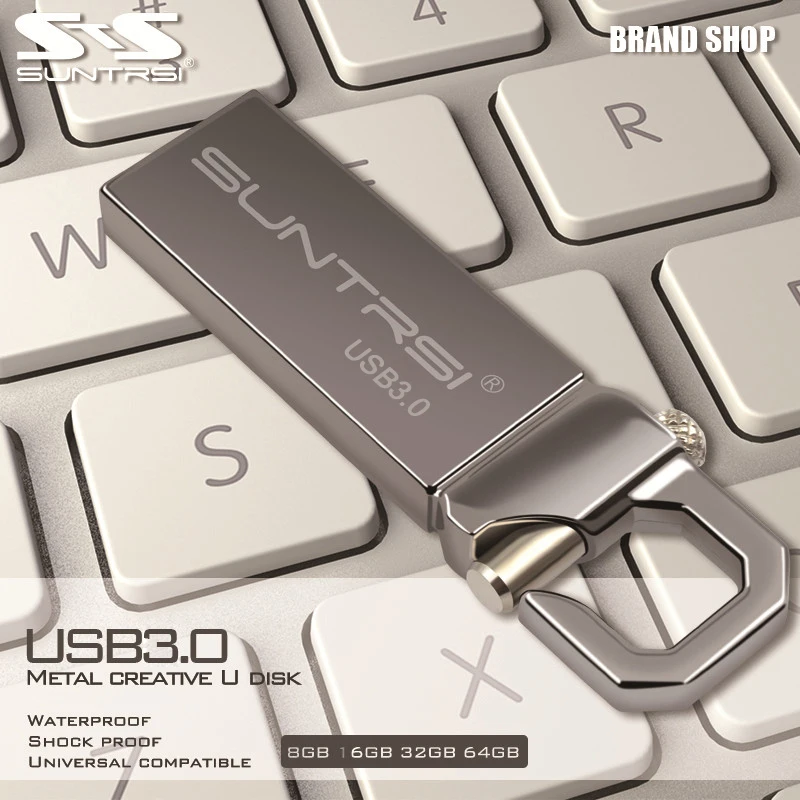 Suntrsi USB Flash Drive 16gb 32gb 64gb Waterproof Metal Pendrive High Speed 3.0 Flash Drive with Key Ring Stick Free Shipping
