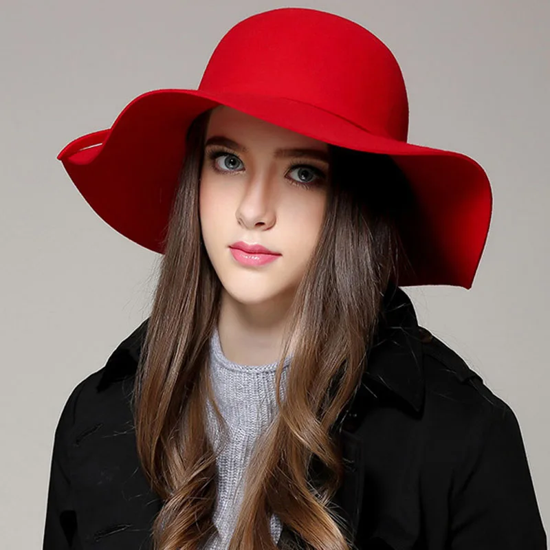 

Fashion Women Beach Sun Hat Waves Big Brim Sunbonnet Imitation Wool Sun Hat TY66
