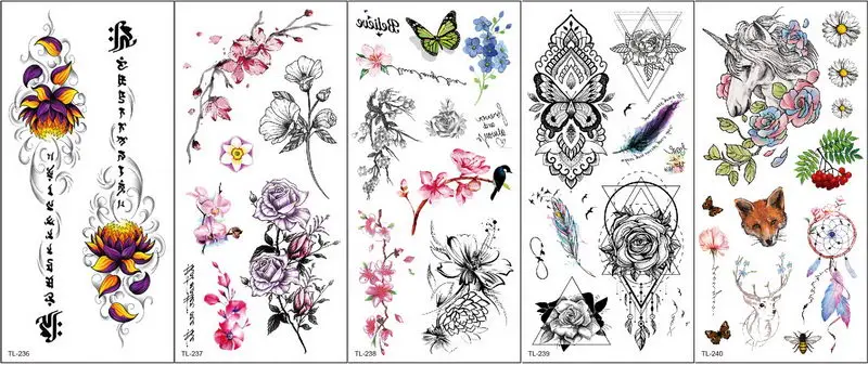 5 листов/партия Набор татуировок временная татуировка наклейка цветок животные Ловец снов перьевой Sternal патч Sternum лицо тату этнический девушка