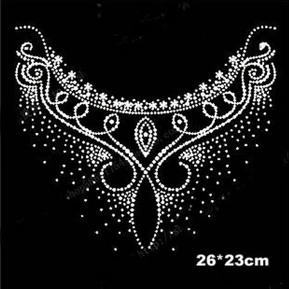 

2pc/lot High quality neckline white color hot fix rhinestone iron on crystal transfers design Rhinestones patches