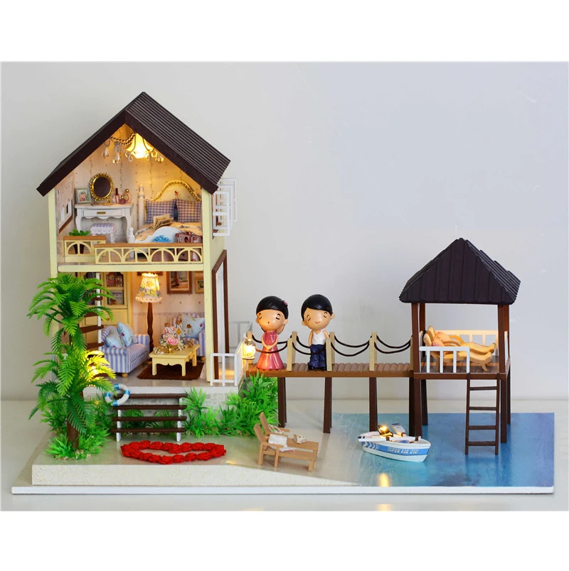 1:12 Puppenhaus Miniatur DIY  Geschenk Für Romantische KunstwerkVilla Blau 