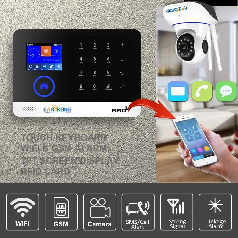 WIFI GSM сигнализация GPRS RFID TFT экран сенсорная клавиатура Английский Русский