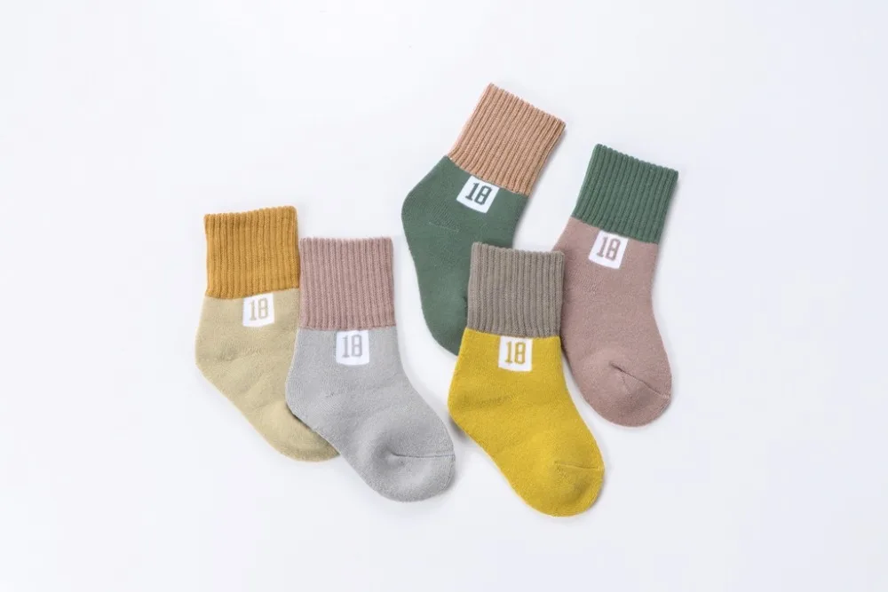 Детские осенне-зимние носки для мальчиков, утолщенные теплые носки с удобными носками, разноцветные кольца(5 пар/упак