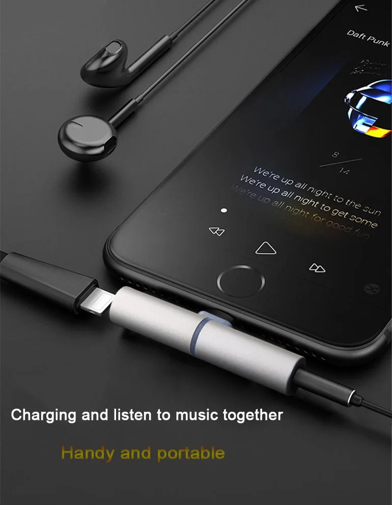 High Quality for Lightning to 3 5mm Jack 2in1 Charging Audio Adapter Earphone Headphone Cable Audio Converter for Apple iPhone 7