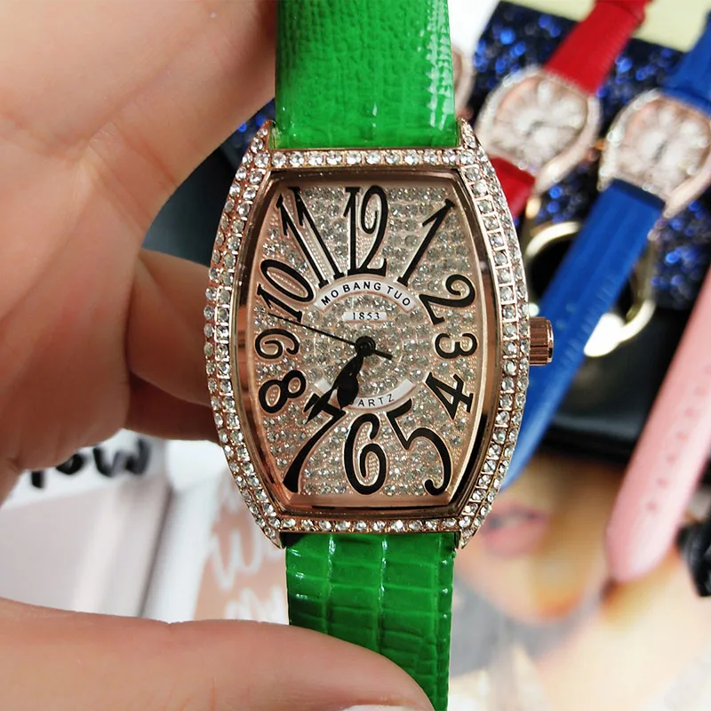 Женские часы Женская Роскошная марка, Женская мода Tonneau Кварцевые женские наручные часы для женщин Relogio Feminino - Цвет: Зеленый