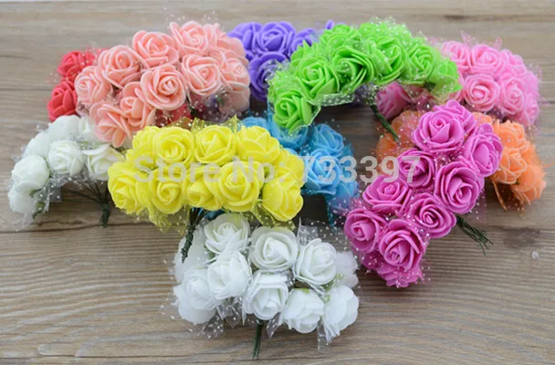 12pcs/bunch 2cm simulation flowers DIY Mini Rose Bouquet  with gauze hand decorative flower
