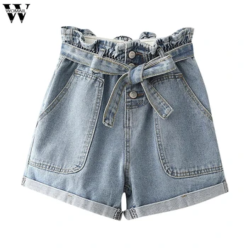 

Womail short Women Summer Sexy High Waist Big Pocket Bow Denim Shorts For Women Mini Denim Short Slim NEW 2019 M522