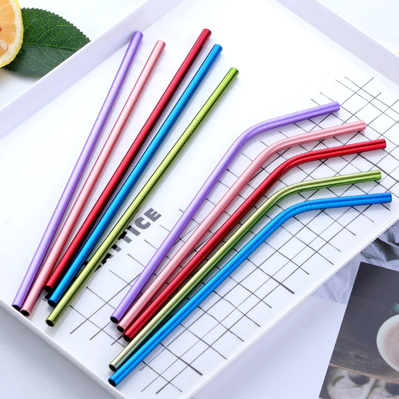 

New Stainless Steel Induction Temperature Color Change Straws Reusable Metal Drinking Straws with Cleaner Brush Bar Accessories