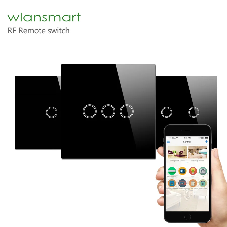 

Wlansmart 1/2/3gang EU 86 wall Switch, RF Remote control home light, Touch Panel Compatible with Broadlink Smart home system
