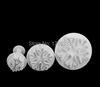

New Arrive 3Pcs/Set Snowflake Fondant Cake Decorating Plunger Sugar craft Cutter Mold Tools Bakeware Tools