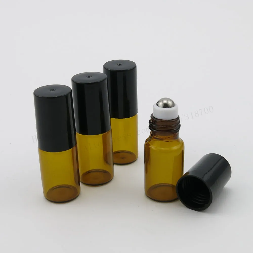 

30 x 3ml amber glass roll on bottle with stainless steel roller ball 3cc roll-on bottle with plastic caps essential oils bottle