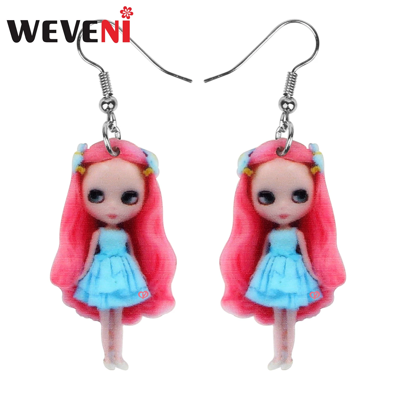 

WEVENI Acrylic Cute Pink Long Hair Lady Earrings Dangle Drop Hispter Fashion Jewelry For Women Girls Lovers Charms Gift