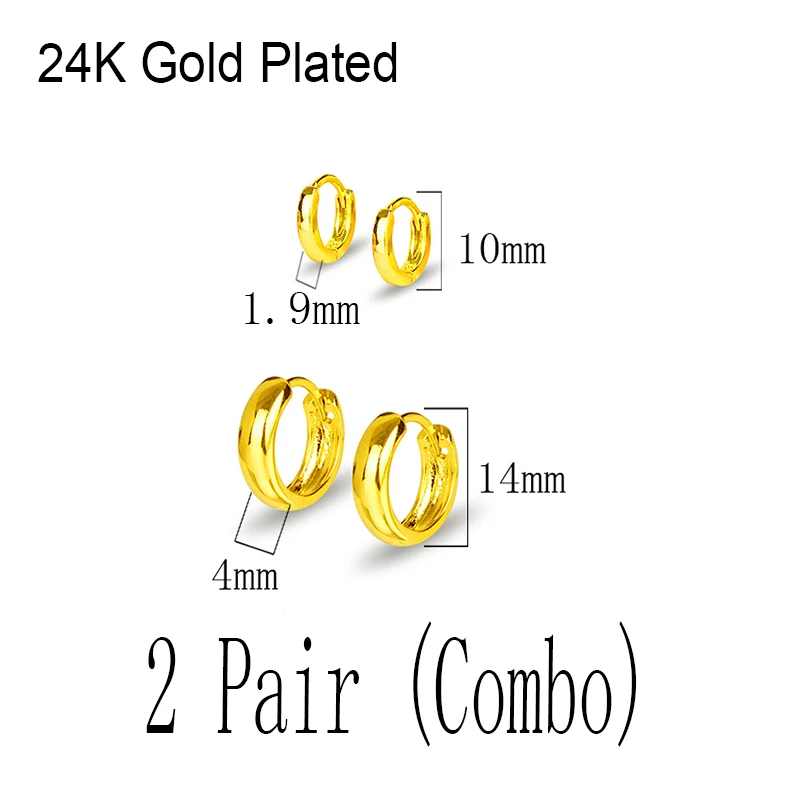 2 пары/комбинированные гладкие хип-хоп Huggie Hoop серьги Мода для женщин и мужчин детей девочек без камня классического золотого цвета Драгоценности для ушей - Окраска металла: 24K Gold Plated
