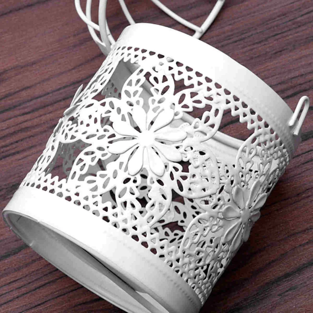 1pc Metal Hollow Candle Holder Tealight Candlestick Hanging Lantern Bird Cage White