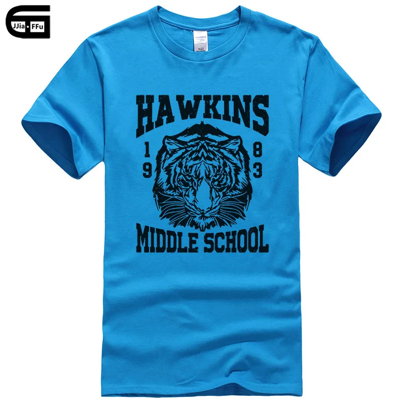 Летние Стильные футболки для мужчин Hawkins Middle School Tiger 1983, футболка с принтом, Повседневная футболка из хлопка T234 - Цвет: Royal blue