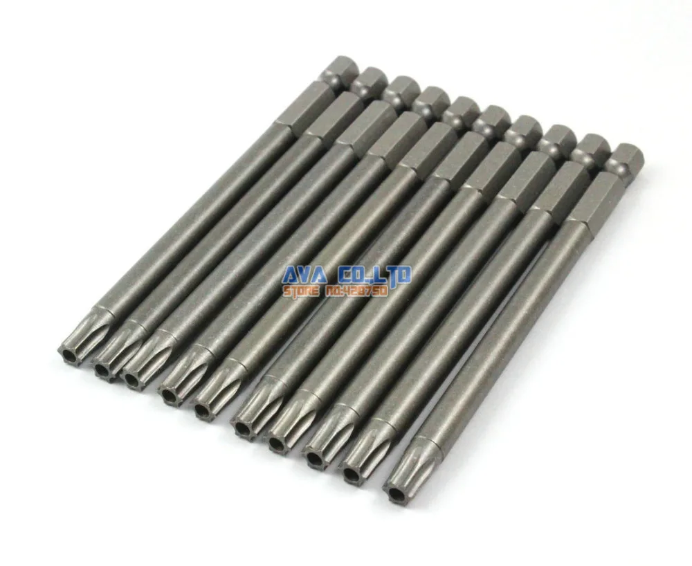 

10 Pieces Magnetic Security Torx Screwdriver Bit S2 Steel 1/4" Hex Shank 100mm Long T30 Tip (100mm x T30)