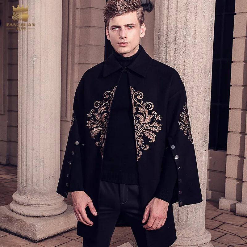 Fanzhuan Free Shipping New male man men fashion lapel woolen coat 2017 winter baroque trumpet sleeve long embroidery coat 710179 Fanzhuan Free Shipping New male man men fashion lapel woolen coat 2017 winter baroque trumpet sleeve long embroidery coat 710179