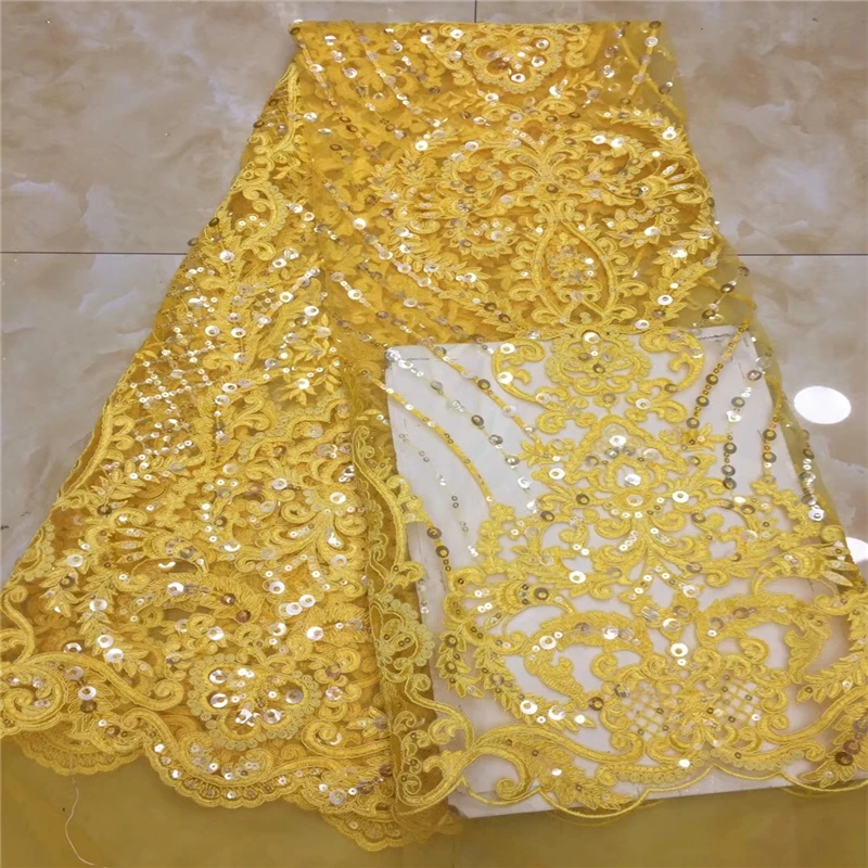 

VILLIEA French Glittery African Lace Fabric High Quality Yellow Lace Nigerian Lace Fabric 2018 High Quality Lace With Sequins