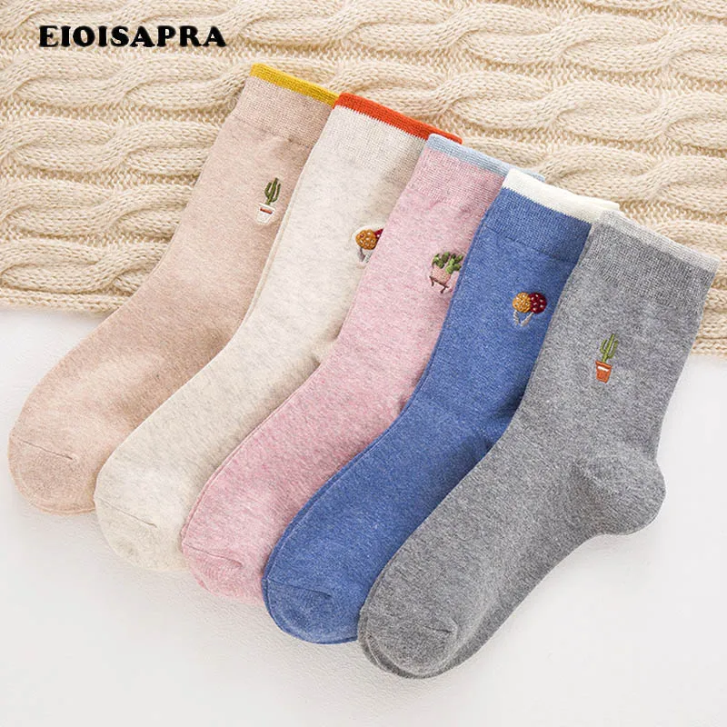 [EIOISAPRA] вышивка кактус маленький узор подарок Meias креативный карамельный цвет носки для женщин Япония Harajuku носки Calcetines Mujer