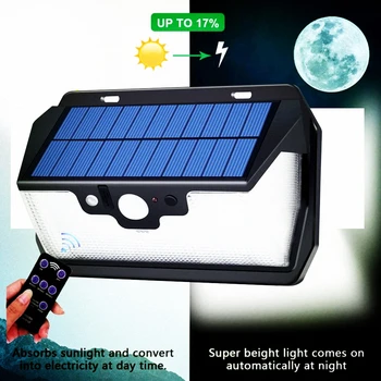 

55 LED 900lm Solar Light remote control radar smart 3 side lighting classic style IP camp street wall lamp yard ga
