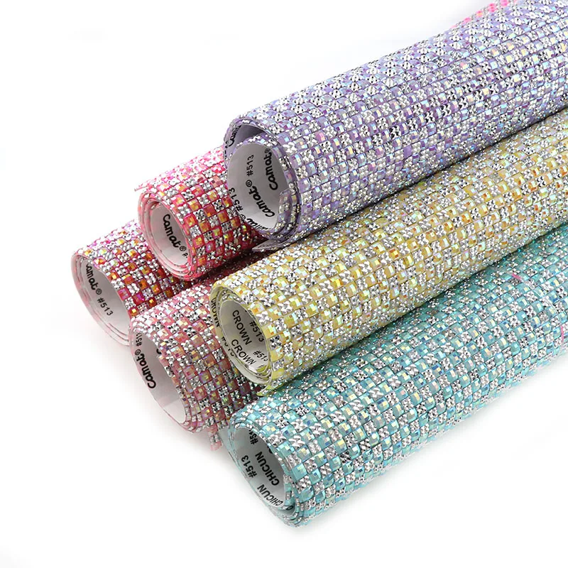 

1Pc 24x40cm Square Resin Shiny Double Color Rhinestone Trim Self Adhesive Strass Mesh Bridal For DIY Dress Jewelry Card Decor