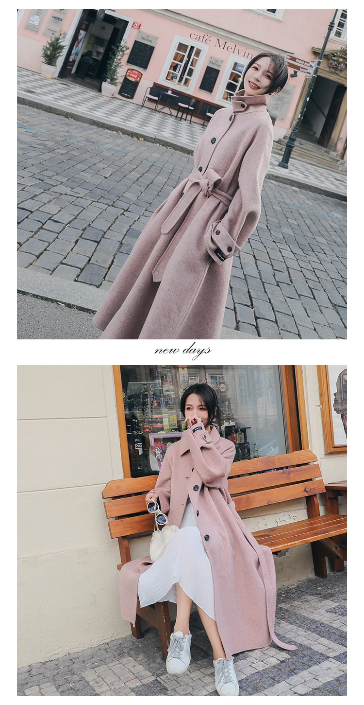 Новинка, Брендовое Женское пальто, отбеленная шерсть, длинные женские пальто, Осень-зима, женская верхняя одежда, розовая, серая одежда, модные пальто