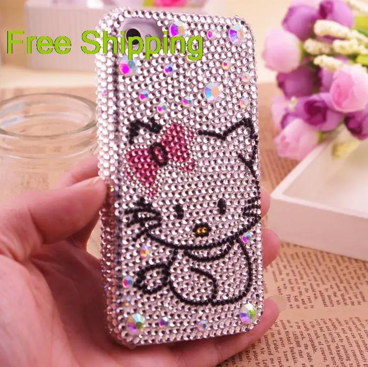 New Arrive Free shipping lovely beautiful Fashion Pink Ribbons white hello kitty case for IPhone4 4S 5G |