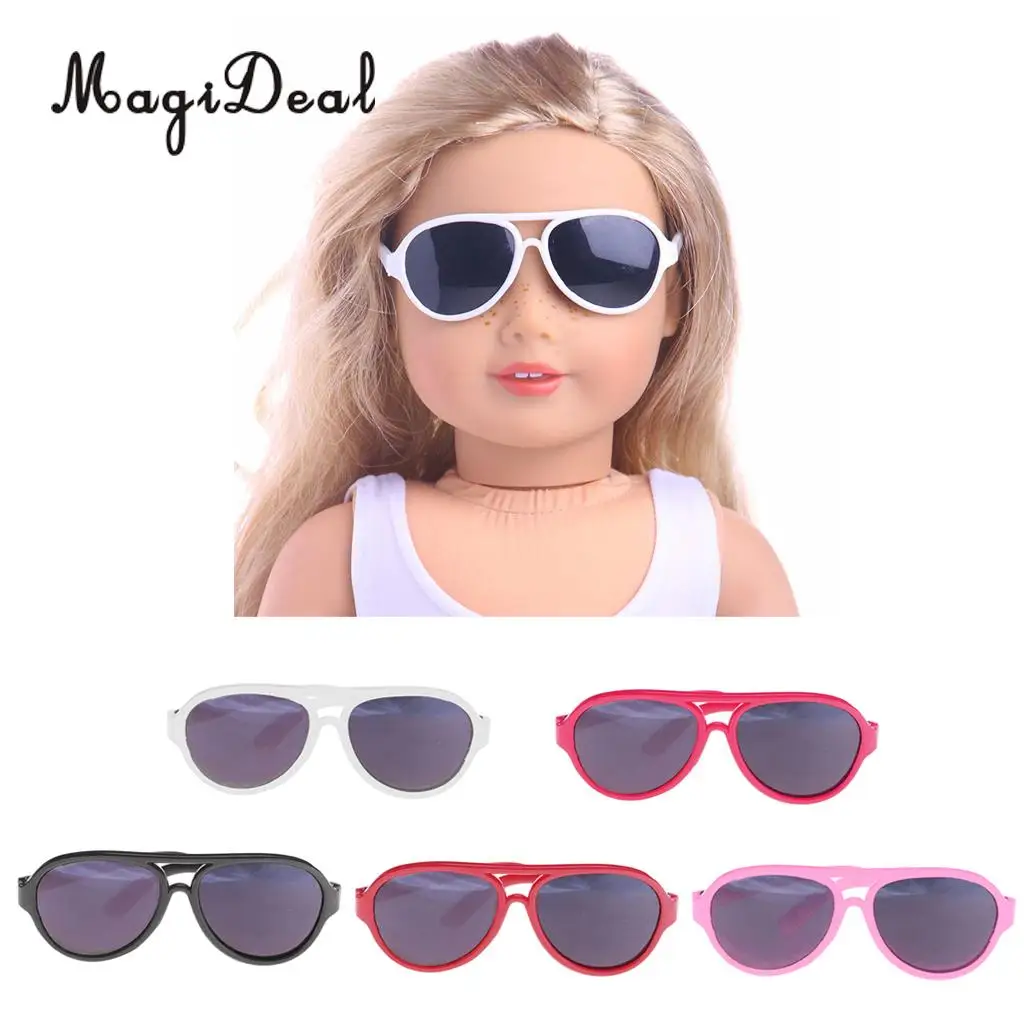MagiDeal Fashion 1Pair Oval Frame Plastic Summer Glasses Sunglasses for 18 Inch   Dolls Dollhouse Acce Gift 5Colors