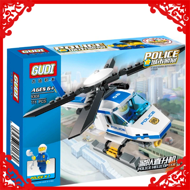 

GUDI 9308 City Police Helicopter 111Pcs Bricks Building Blocks DIY Figure Toy Gifts For Kids Compatible Legoe