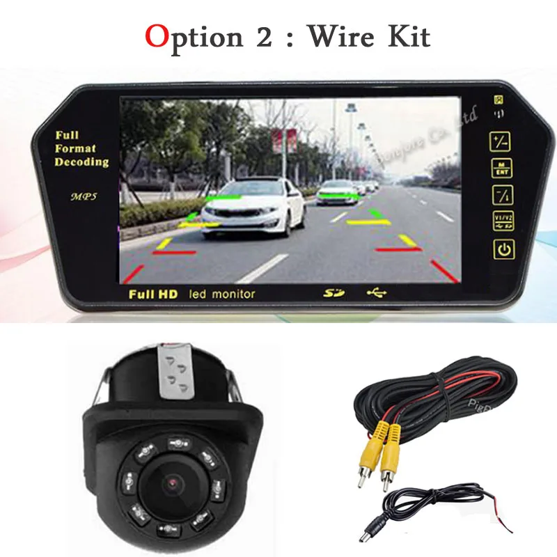 Koorinwoo HD CCD 7 дюймов 1024*600 автомобильный монитор зеркало TF USB слот Bluetooth MP5 плеер с ночным видением парковочная камера заднего вида - Цвет: Wire Kit