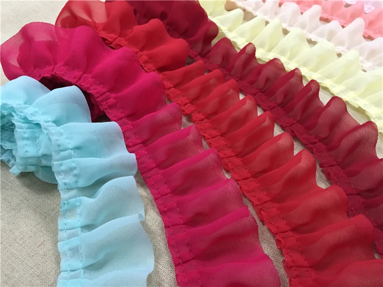 

10yards/lot Ruffle Lace Pleated Chiffon Lace Trim DIY Craft 5cm Width Dress Lace Curtain Accessories- Free Shipping