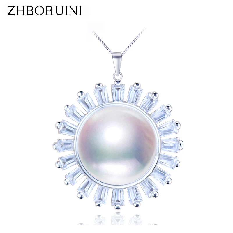 

ZHBORUINI 2019 Pearl Necklace Round Pearl Jewelry 11-12mm Natural Freshwater Pearl Pendant 925 Sterling Silver Jewelry For Women