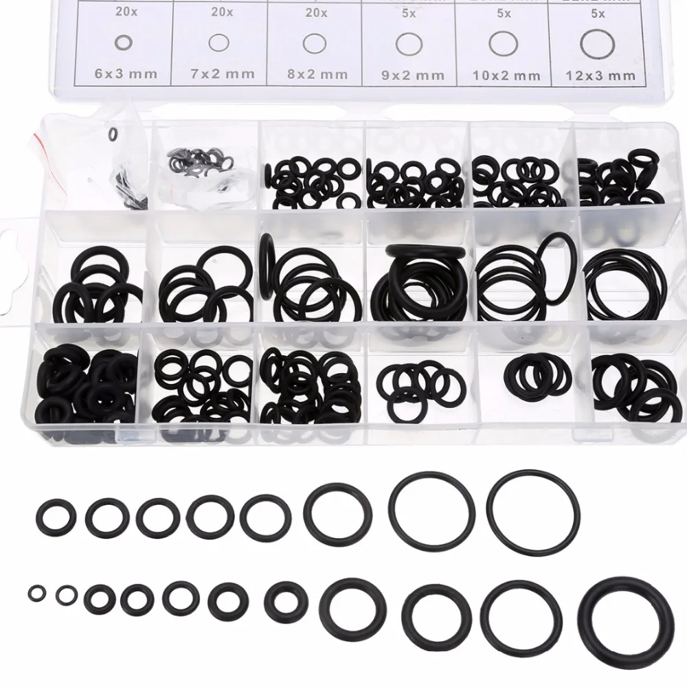 

225pcs Rubber O Ring O-Ring Washer Seals Sealing Gasket Assort Kit Black for Car Washers