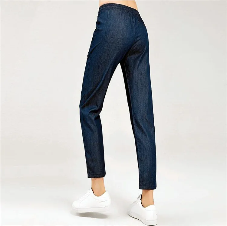 Vestido, темно-синие, черные летние женские джинсы,, консервативный стиль, повседневный стиль, обычная длина по щиколотку, узкие джинсы, брюки размера плюс 6XL 7XL