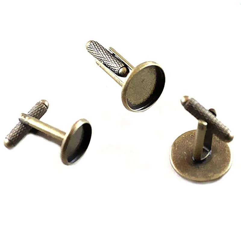 

12mm Antique Bronze tone Round Cameo Bezel tray Blank bases Settings Men's Whorl Metal Cuff Links Cufflinks Findings Wholesale