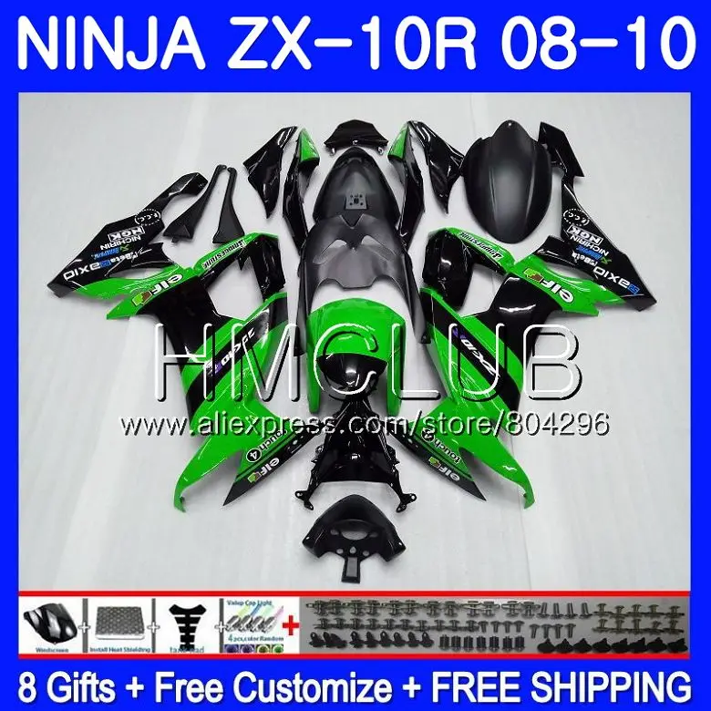 

New green Bodywork For KAWASAKI NINJA ZX 10 R ZX1000C ZX10R 08 09 10 40HM.4 ZX 10R ZX1000 ZX-10R 2008 2009 2010 Fairing kit