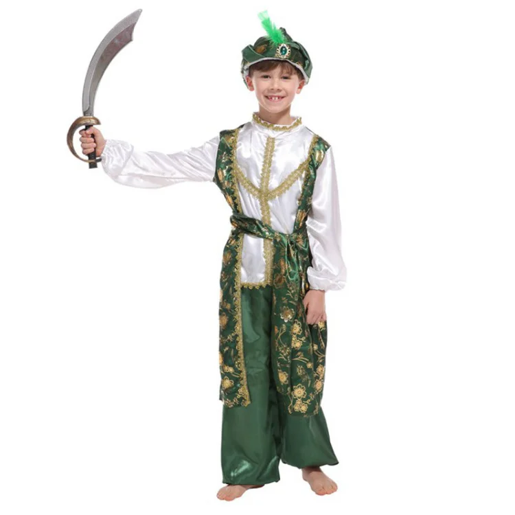 Umorden зеленый ребенка арабские цена костюм для мальчиков Костюм Алладина костюм для празднования Хеллоуина Фэнтези Косплэй Наряжаться