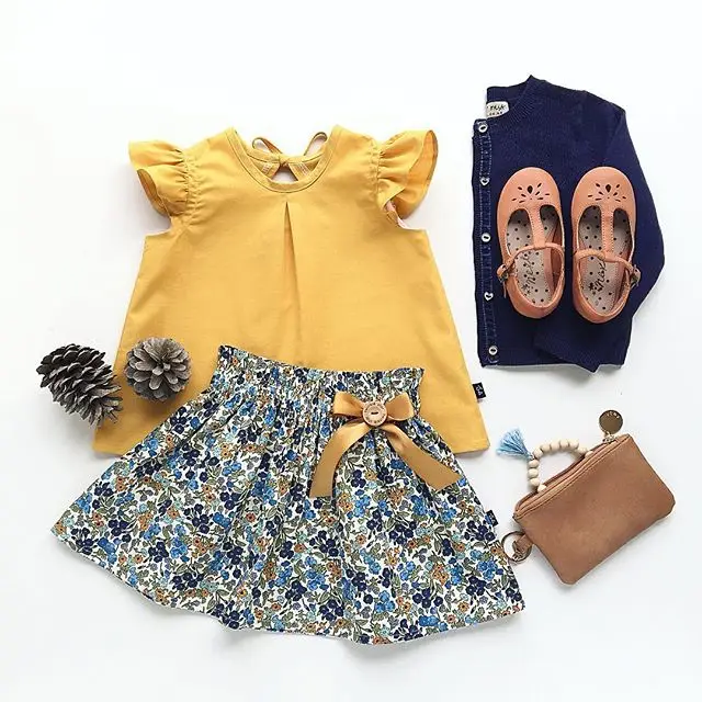 Летняя одежда для маленьких девочек Футболка с цветочным принтом топы, платье-пачка, юбка, комплект