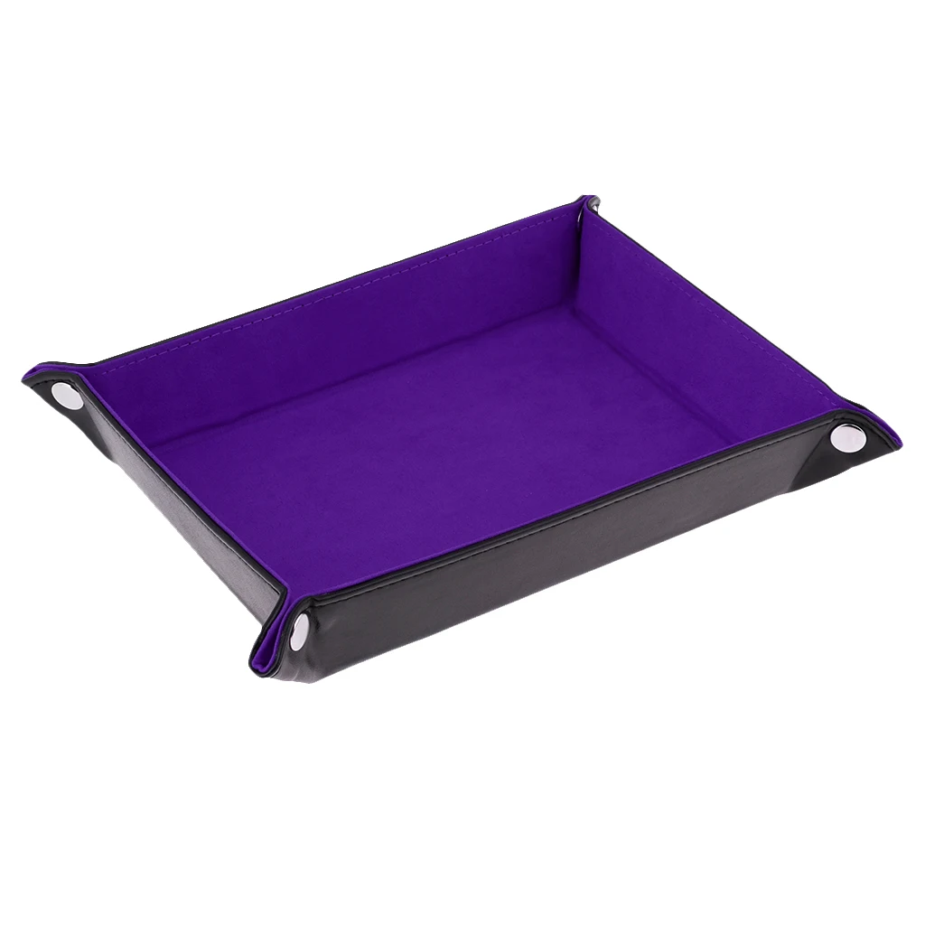 MagiDeal 2Pcs PU Leather Foldable Dices Rolling Tray Square 215x155x45mm for Watch Jewelry Storage Case Home Decor