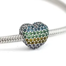 Стерлингового серебра 925 пробы открыть мое сердце проложить зажим Пробка Шарм подходит оригинальные браслеты многоцветные CZ бусины для изготовления ювелирных изделий